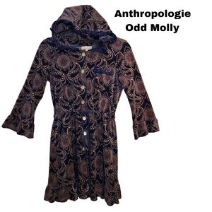Odd Molly  Velour Blue Red Paisley Hooded Sweater Robe Dress